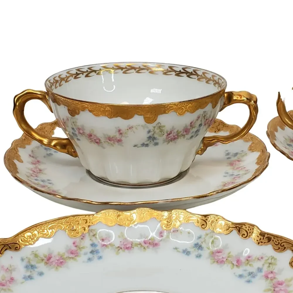 Antique Tiffany & Co NY Theodore Haviland Limoges Porcelain Bouillon Cups Saucer